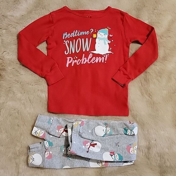 Carter's Other - GIRL'S CARTER'S 2-PIECE RED AND GRAY SNOWMEN PAJAMAS, SIZE 4T